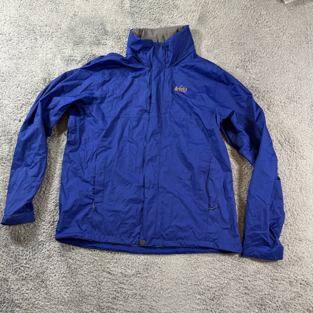 REI Co-op Rain Jacket Mens Large Blue Full Zip Lightweight Hiking Shell